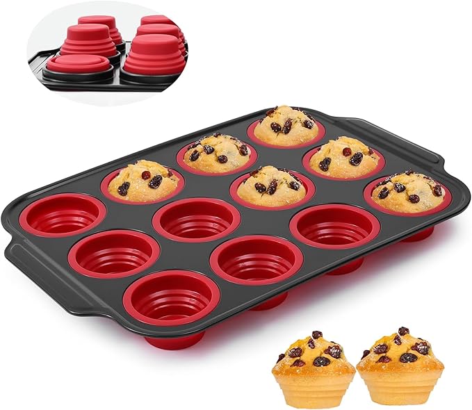 Silicone Muffin Pan, 12-Cup Nonstick Silicone Muffin Pans for Baking, Food-Grade Cupcake Pan for Oven, Microwave, Dishwasher Safe, BPA-Free Silicone Baking Mold for Muffins, Cupcakes, Egg Muffins