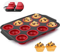 Silicone Muffin Pan, 12-Cup Nonstick Silicone Muffin Pans for Baking, Food-Grade Cupcake Pan for Oven, Microwave, Dishwasher Safe, BPA-Free Silicone Baking Mold for Muffins, Cupcakes, Egg Muffins
