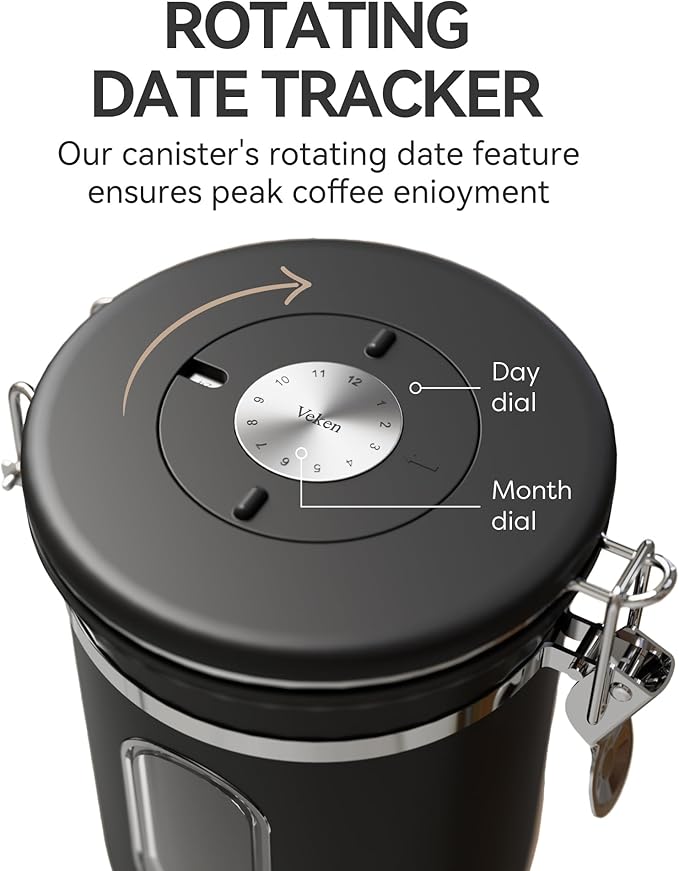 Veken Coffee Canister with Window, Airtight Stainless Steel Container, 16OZ