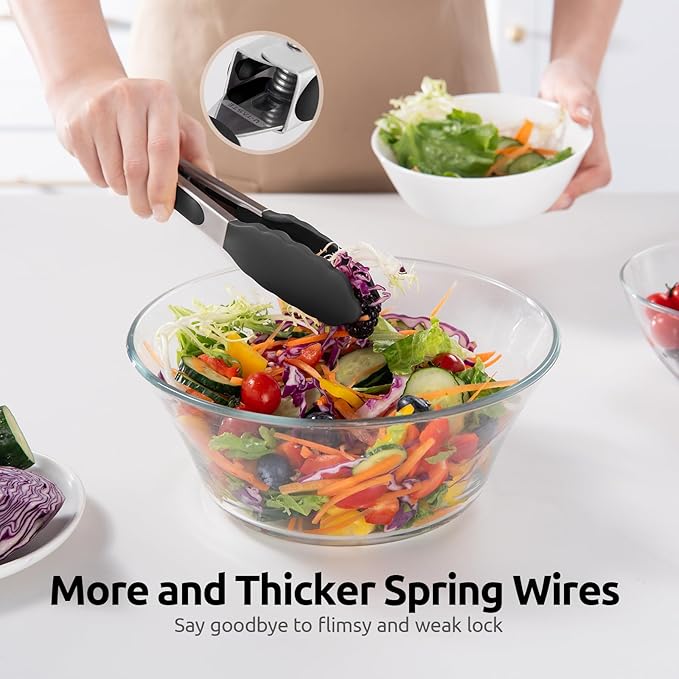 U-Taste Kitchen Tong for Cooking, 600ºF Heat-Resistant Silicone, 7in/Black