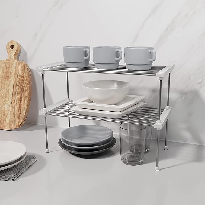 carrotez Set of 2 Stackable Cabinet Organizer Shelf 15.7 x 7.8 x 6.1 White