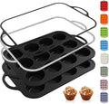 Socisen 2 Packs 12 Cups Silicone Muffin Pan with Metal Reinforced Frame Regular Size Cupcake Tray Egg Mold Wedding Day Engaged Engagement Hostess Couple Newly Wed House Christmas Married Unique Gift