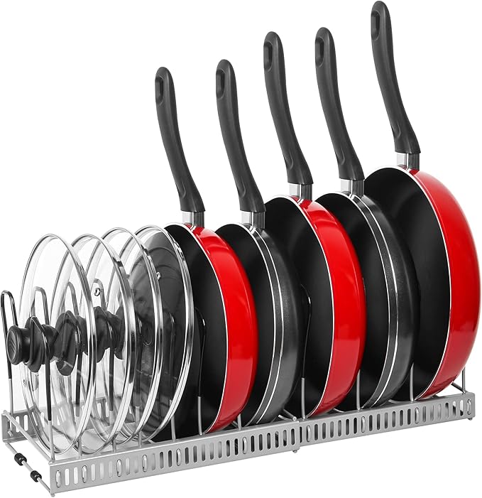 ROOHUA Pot and Pan Lid Organizer Rack for Under Cabinet, Grey