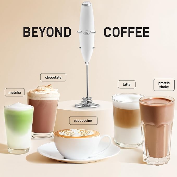 Zulay Kitchen Powerful Milk Frother Wand With Duracell Batteries - Ultra Fast Handheld Drink Mixer - Electric Whisk Foam Maker for Coffee, Lattes, Cappuccino & Matcha - Triple Whisk - Luna White