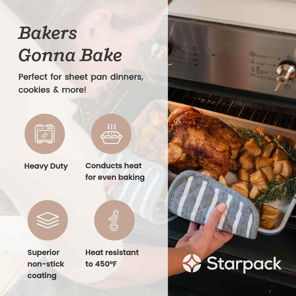 Starpack 'Bakers Gonna Bake' High Performance Nonstick Baking Sheet Pan Set of 2 - Heat Resistant Medium and Large Aluminum Baking Pan Set with Wire Rack for Baking Sheet - Heavy-Duty Baking Pans