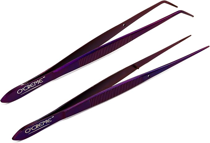 O'Creme Stainless Steel Kitchen Tweezer Tongs, Curved & Straight