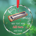 Harmonica Musical Instrument Glass Ornament Xmas 2026, Personalized Text & Name Instrument Christmas Ornament Gifts for Harmonica Player, Musician Xmas Keepsake, Custom Harmonicist Glass Ornaments