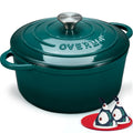 Overmont Enameled Cast Iron Dutch Oven - 4.5QT Pot with Lid Cookbook & Cotton Potholders - Heavy-Duty Cookware for Braising, Stews, Roasting, Sourdough Baking bottle green