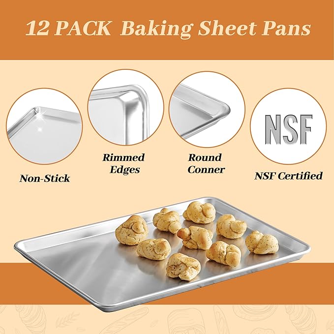 STEELUS 12 Pack Half Size Aluminum Baking Sheet Pans, 18"x13"