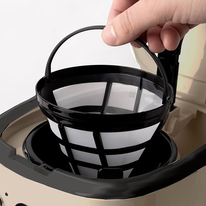 HADEN 12-Cup Programmable Coffee Maker for Home or Office, Putty & Chrome – Drip Brewer Machine with Brew Strength, Delay Brewing, Auto Shut-Off and Reusable Washable Water Filter