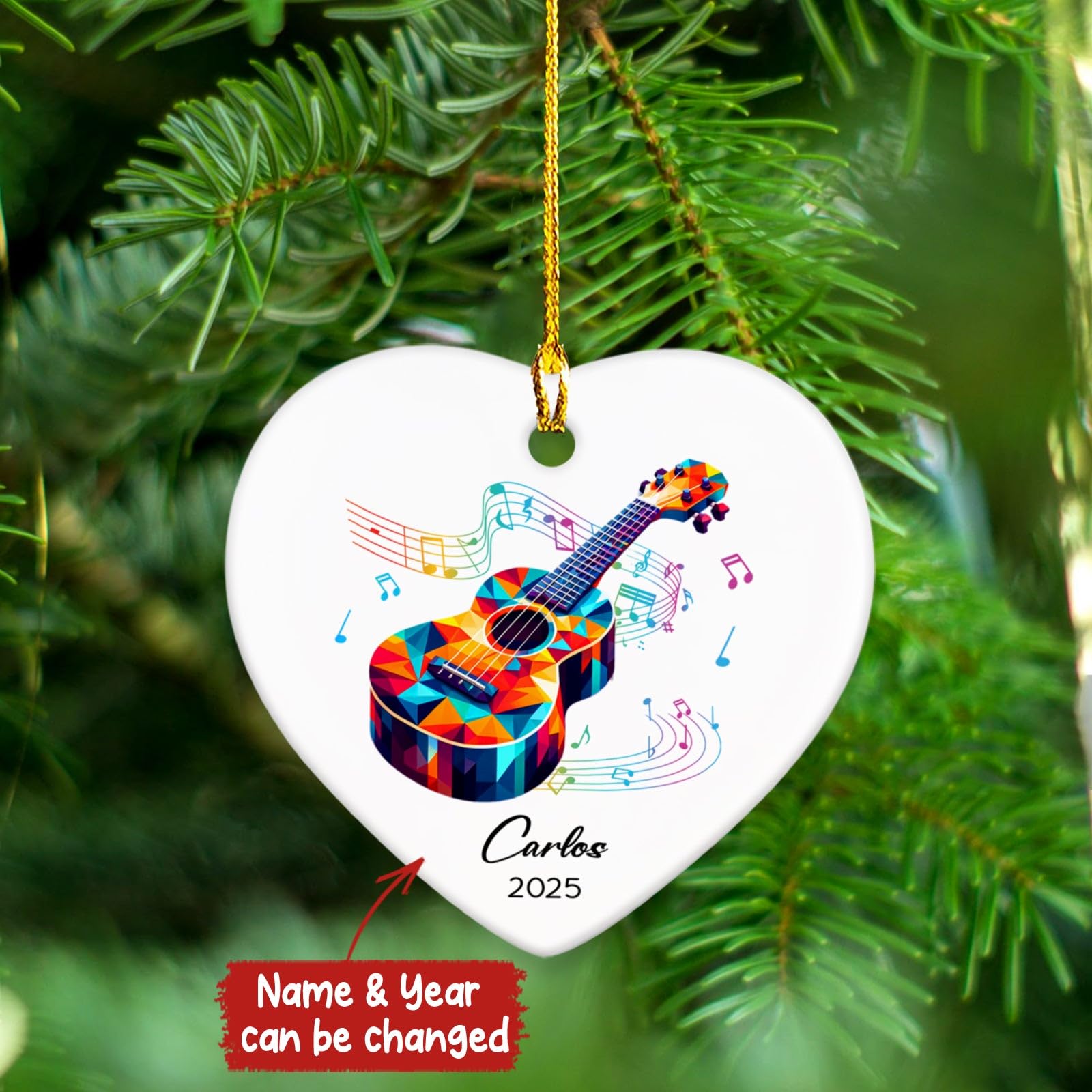 2026 Ukulele Musical Ceramic Ornaments Christmas Tree, Personalized Ukulele Player Ornament Gifts, Musician Ceramic Ornaments, Customized Instrument Xmas Hanging Ornament Keepsake with Name & Year