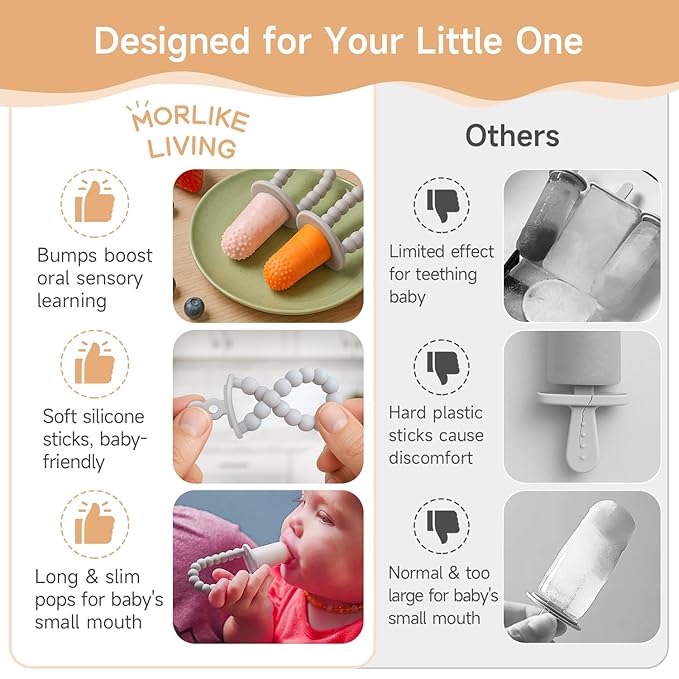 MORLIKE LIVING Baby Popsicle Molds Teething Relief, Grey