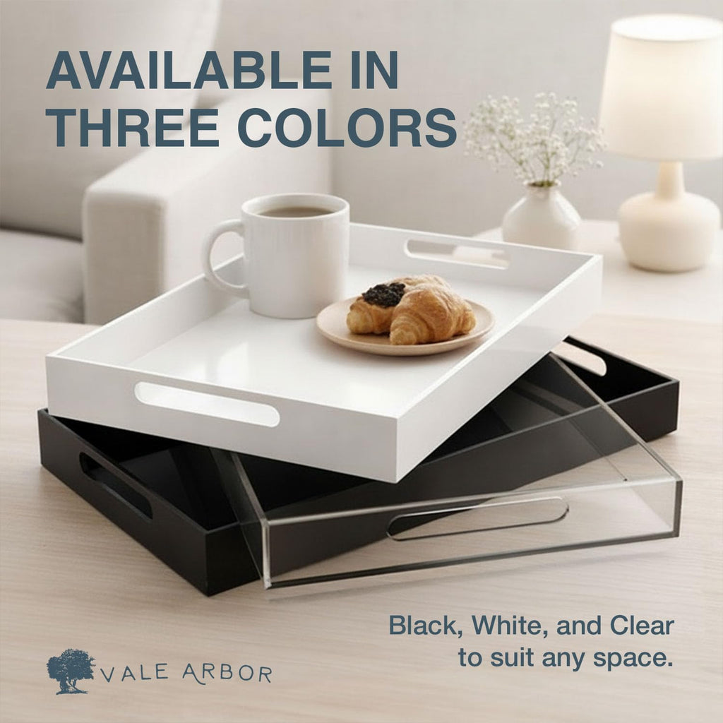 Clear Large Acrylic Serving Tray 20x12, Waterproof Modern Coffee Table Tray with Handles, Decorative Rectangle Acrylic Organizers for Living Room, Bar Cart, Bathroom Decor & Vanity Desk Decor
