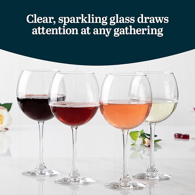 Libbey Vina Glassware Set, Elegant, Balloon-Shaped Red Wine Glasses Set of 6, Long Stem Wine Glasses for Weddings, Birthdays, and Special Occasions