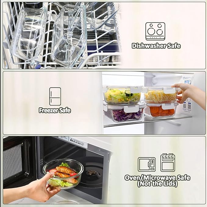 M MCIRCO 10 Pack,22 oz Glass Food Storage Containers with lids, White