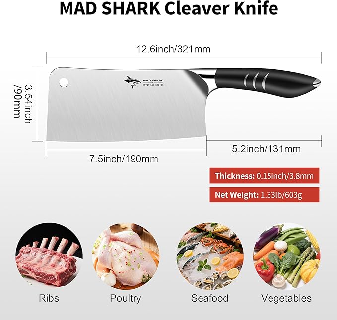 MAD SHARK 7.5 Inch Meat Cleaver with German Military Grade Composite Steel