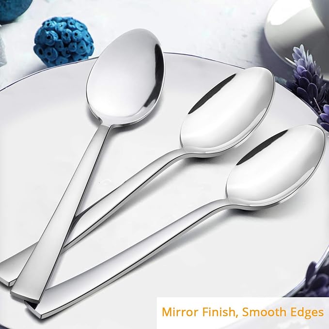 E-far Dinner Spoons Set of 6, 7.9 Inch Stainless Steel Soup Spoons Tablespoons for Home, Kitchen or Restaurant, Non-toxic & Mirror Polished, Squared Edge & Dishwasher Safe