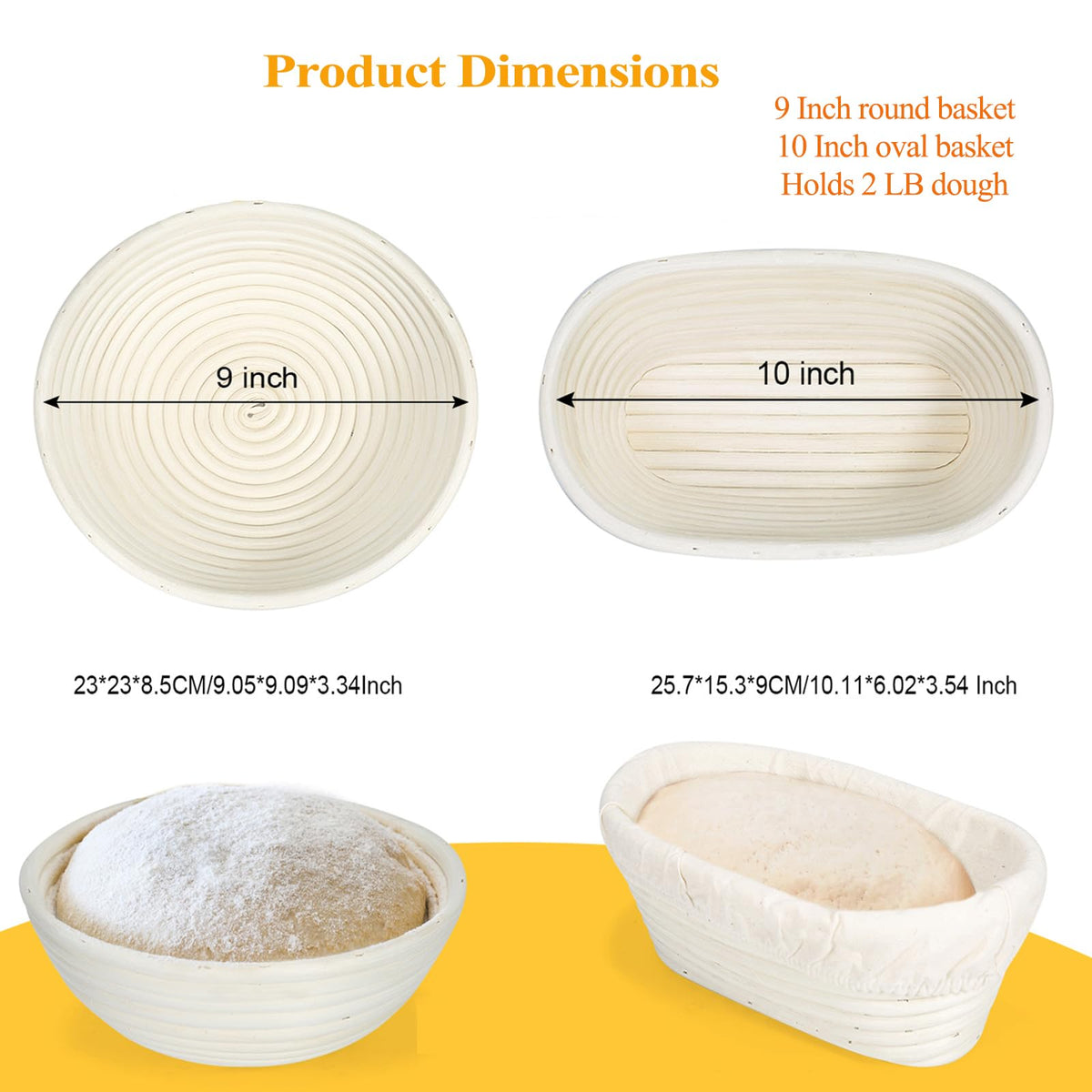 Banneton Bread Proofing Basket Set with Liners,9 Inch Round & 10 Inch Oval Sourdough Baking Kit for Professional & Home Use