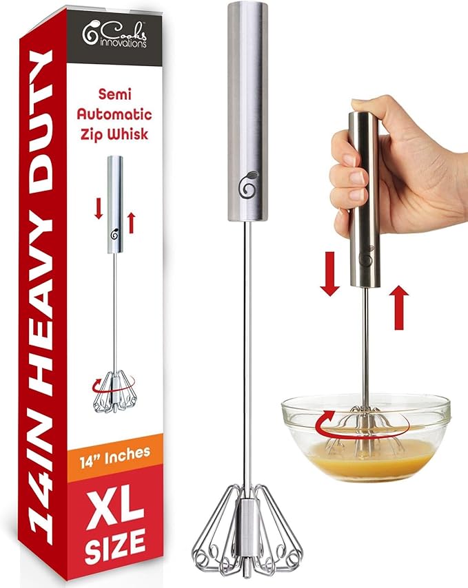 Stainless Steel Push-Down Rotary Egg Beater 14 Inch Hand Whisk Eggs & Milk