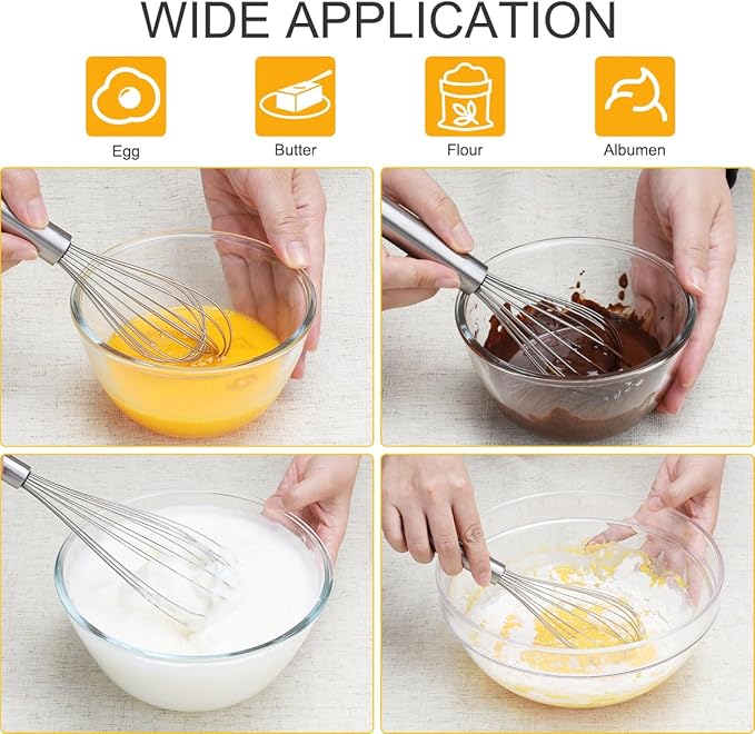 HOTEC Stainless Steel Whisk Set of 4, Food Grade Balloon Whisk Egg Beater, Thicken Wire Mixing Whisk for Baking, Cooking, Whisking Cream, Sauce, Pancake Batter