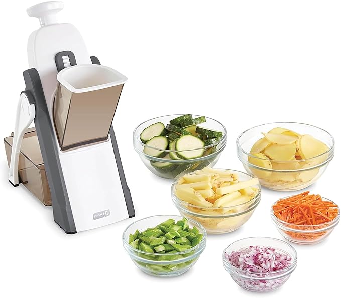 Dash Safe Slice® Mandoline - Compact, Foldable Food Slicer - Slice, Dice, Julienne & More - Perfect for Quick Food Prep - Recipe Guide Included - Cool Grey