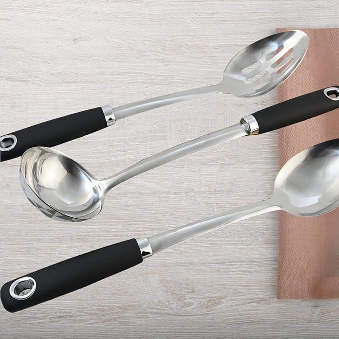 3-Piece Stainless Steel Cooking Utensils Set, Serving Spoon & Ladle
