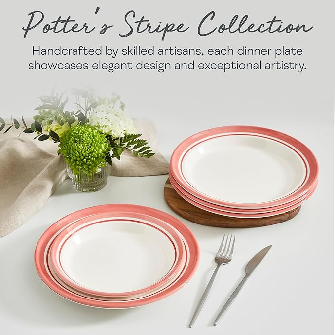 Portmeirion Potter's Stripe Dinner Plate - Red, Set of 4