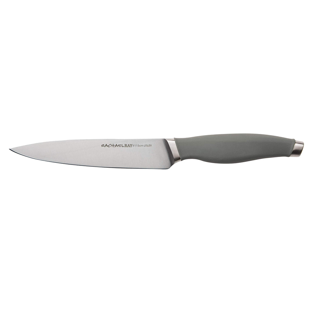 Rachael Ray Cutlery Japanese Stainless Steel Knives Set with Sheaths, 6-Inch Utility Knife and 5-Inch Serrated Utility Knife, Gray