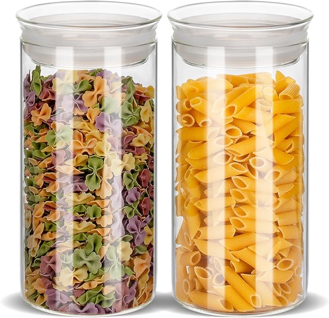 ZENS Glass Canisters with Airtight Lids, Set of 2 50oz Tall Storage Jars