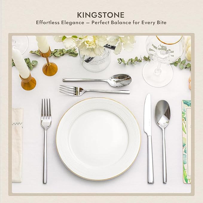 KINGSTONE 12 Piece Dinner Spoons Set, Stainless Steel Spoons