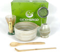 GEXHSRGD Matcha Whisk Set 6 pc Kit - Traditional Japanese Chasen, Bamboo Whisk Holder, Ceramic Bowl with Spout, Sifter & 2 pc Spoons - matcha kit set, Gift for Matcha Tea Lovers(Gray)