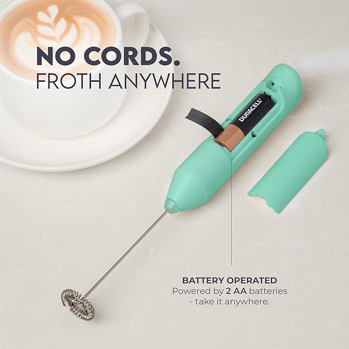 Zulay Kitchen Powerful Milk Frother AA Batteries Included – Ultra Fast Handheld Drink Mixer with Stainless Steel Whisk Stirrer for Coffee, Protein, Matcha & More, Frother Wand Electric Frothmate