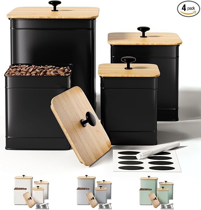 Kitchen Canisters for Countertop Set of 4 w/ Chalkboard Labels & Marker Pen