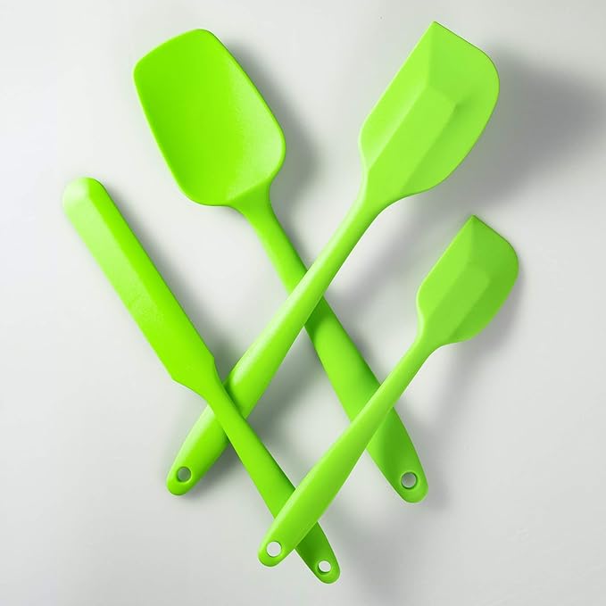JXWING 4-Piece Silicone Spatula Set with Stainless Steel Core, Green