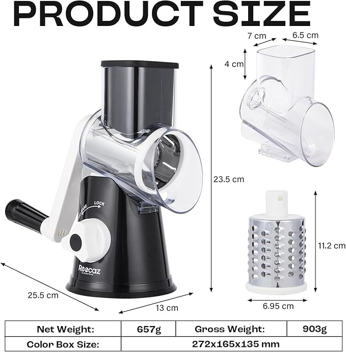Rotary Cheese Grater Hand Crank - Cheese Shredder Hand Crank with Handle
