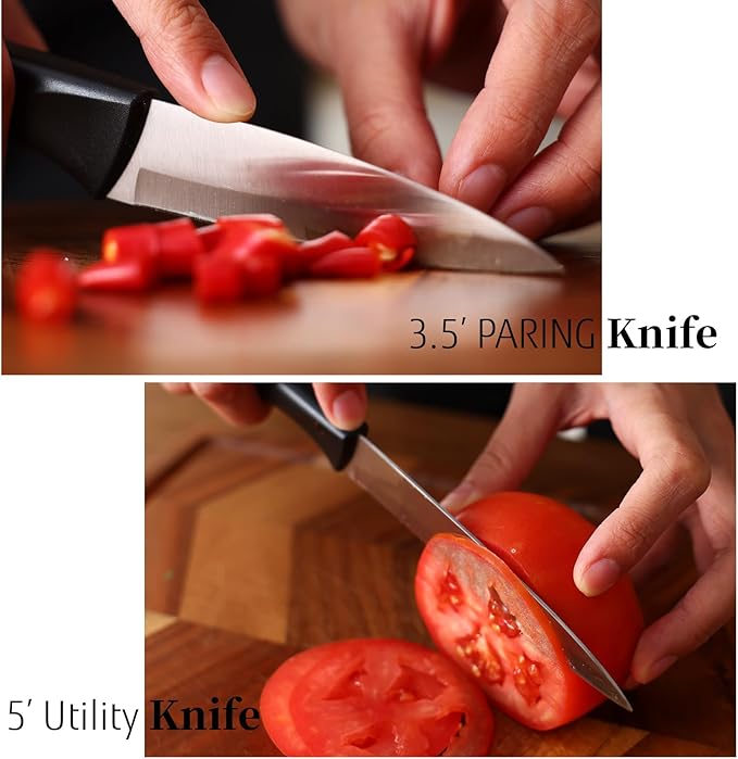 Diamosteel Black Knife Set with Wooden Block, 7-Piece Sharp Knife Block Set