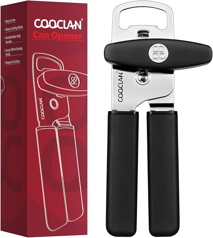 COOCLAN Multifunction Magnetic Manual Can Opener and Bottle Opener, Black