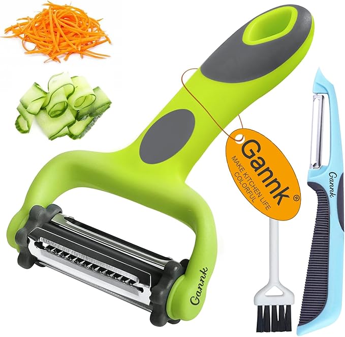 GANNK Potato Apple Vegetable Peelers for Kitchen, I and Y Peelers for Fruit Veggie Potatoes Carrot Cucumber, 3 in 1 Blade Spin Design With Julienne Multifunctional