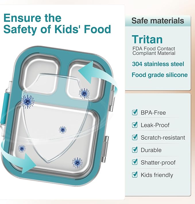 HOMEKOL Stainless Steel Bento Lunch Box, Blue, 3.3Cups