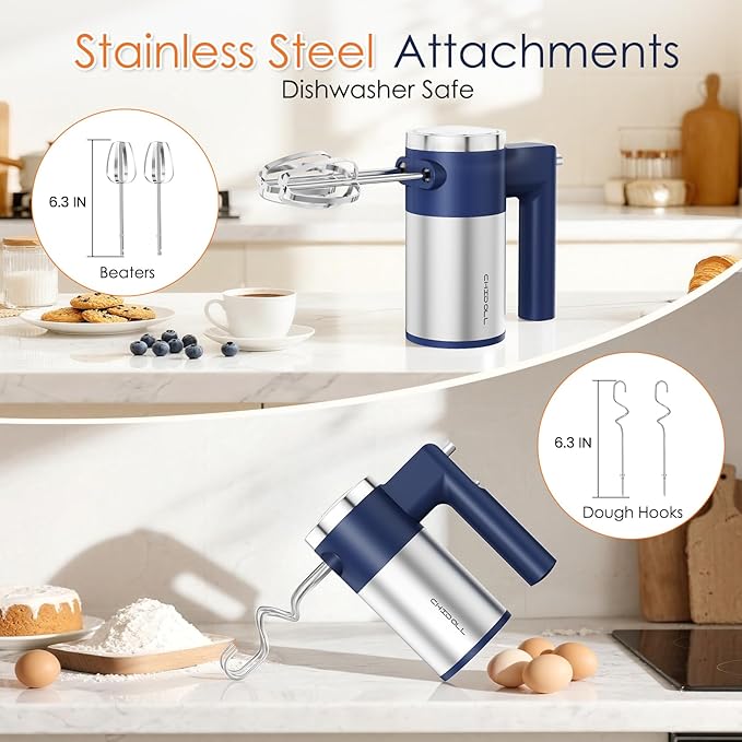CHIDOLL 600W Hand Mixer, 5-Speed Electric Hand Held Mixer for Baking, Lightweight Stainless Steel Hand Beaters *2 & Dough Hooks*2 with Eject Button, Kitchen Mixer for Cream, Cookies, Dough
