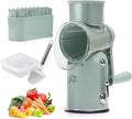 Kitchenvelly Rotary Cheese Grater Hand Crank, 5 in 1 Vegetable Slicer, Manual Cheese Shredder with Stainless Steel Blades, Food Grater for Cheese Vegetables Nuts, Suction Base, Easy Clean, Green