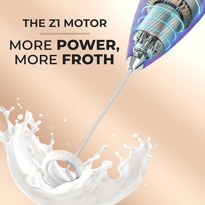 Zulay Powerful Milk Frother for Coffee with Upgraded Titanium Motor - Handheld Electric Whisk, Milk Foamer, Mini Mixer & Coffee Blender for Frappe, Latte, Matcha, No Stand - Lush Purple