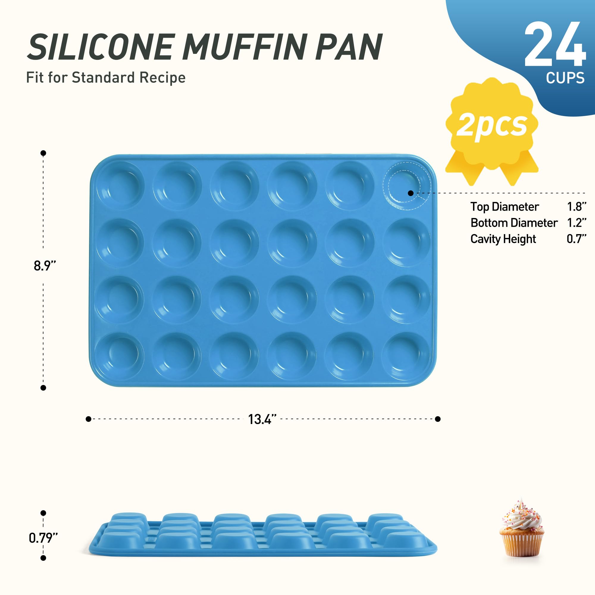 2 Pack 24 Cups Silicone Mini Muffin Pan with Metal Reinforced Frame Silicone Molds Cupcake Pans Tray Egg Bites Circle Cookie Molds Muffin Tin Tart Pans Baking Sheet Set for Breakfast Sandwiches