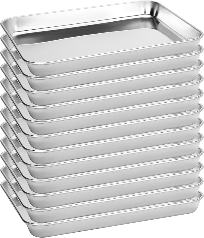 BIEAMA 12 Pack Stainless Steel Toaster Oven Baking Sheets, 10.5 x 8 in