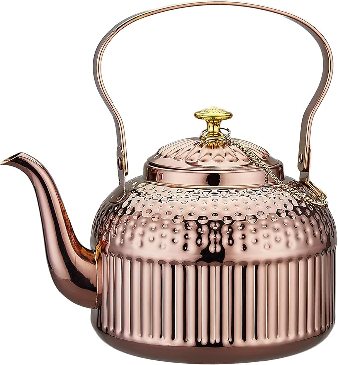 SANQIAHOME Antique 1.8L (60 Oz) Stainless Steel Teapot with Infuser Copper