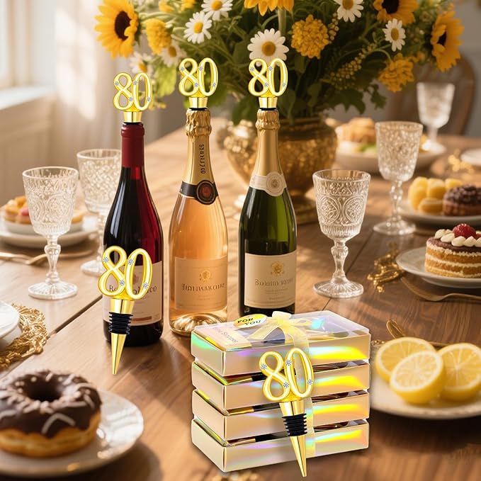 30Pcs 80th Birthday Party Favors Wine Stopper 80 Years Old Wine Bottle Stoppers With Gift Box For 80th Wedding Anniversary Party Favor Decoration Souvenirs Wedding Guest Wine Stopper Individual Gift