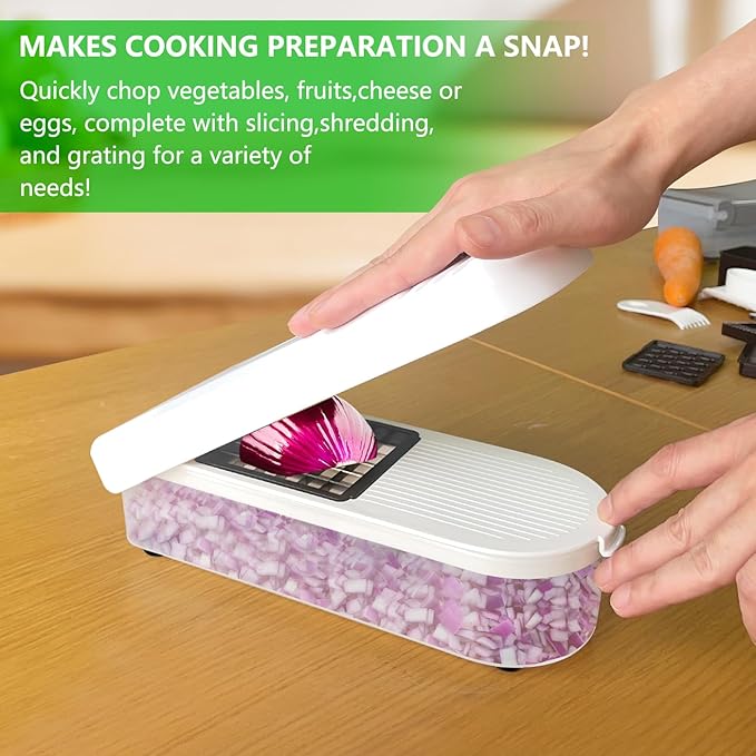 Vegetable Chopper with Container, 10 in 1 Manual Food Chopper Cutter, White