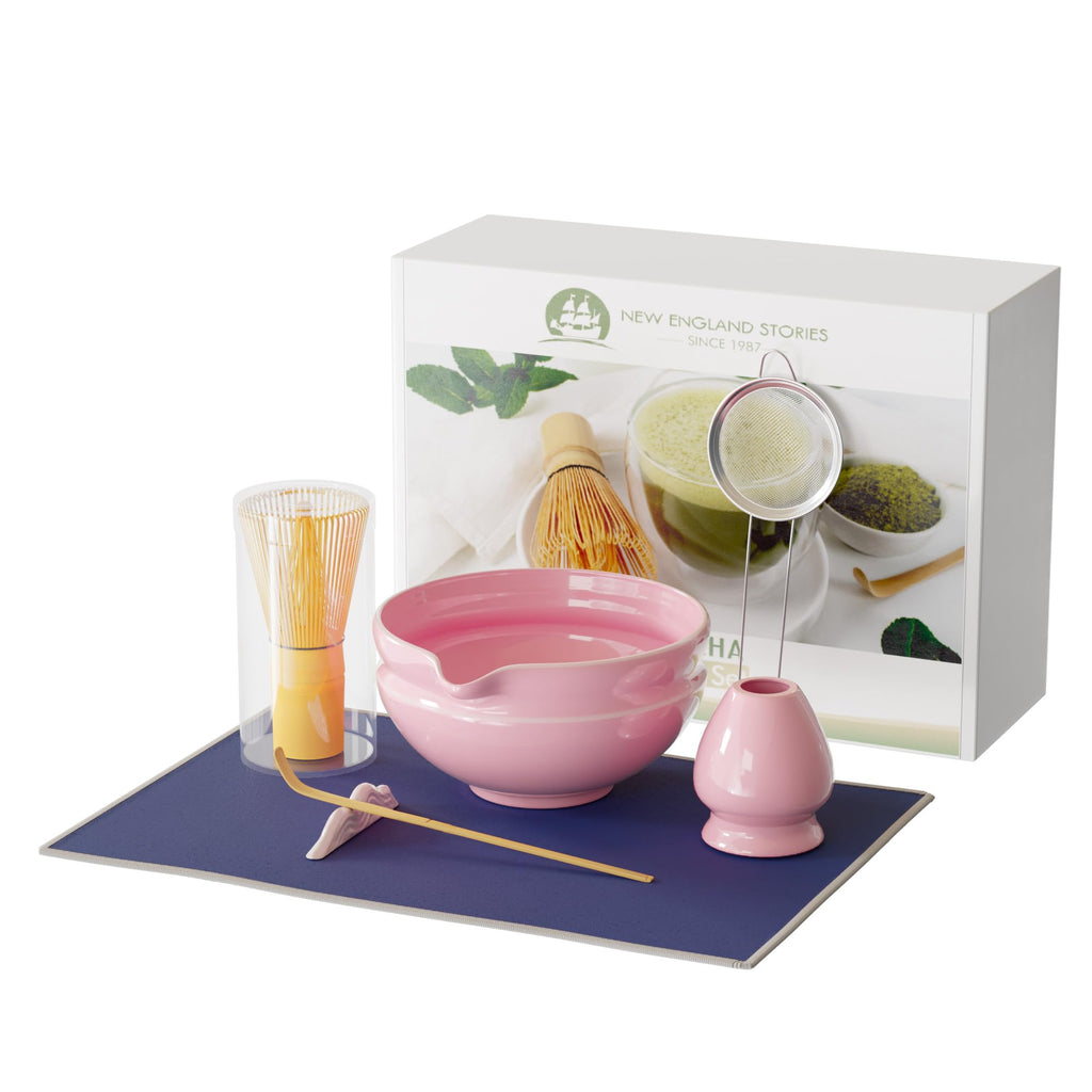 7 Pcs Matcha Whisk Set, Perfect Matcha Kit for Matcha Lovers Includes Ceramic Bowl, Bamboo Whisk, Holder, Scoop, Sifter & Cloth