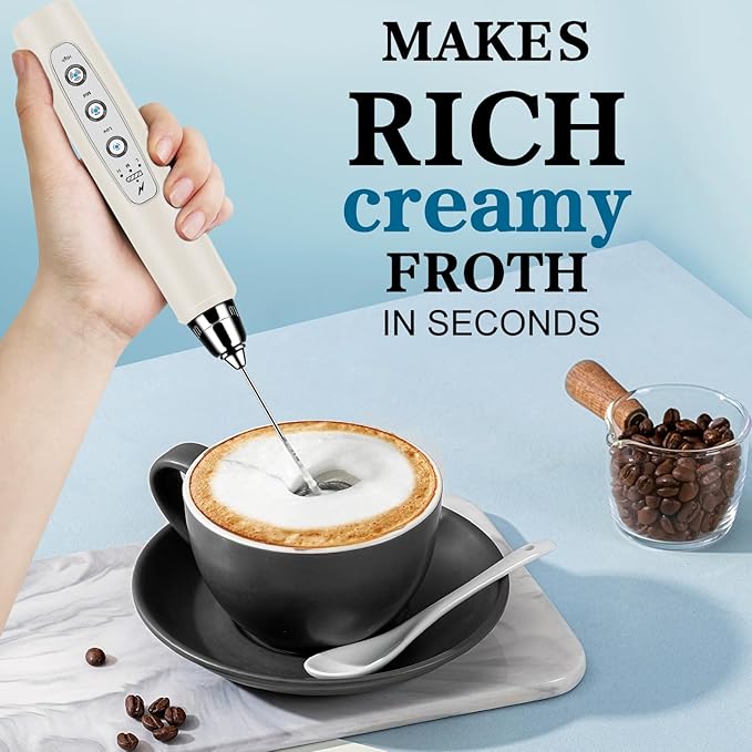 Milk Frother Wand Rechargeable Handheld Whisk Coffee 3 Speed Adjustable