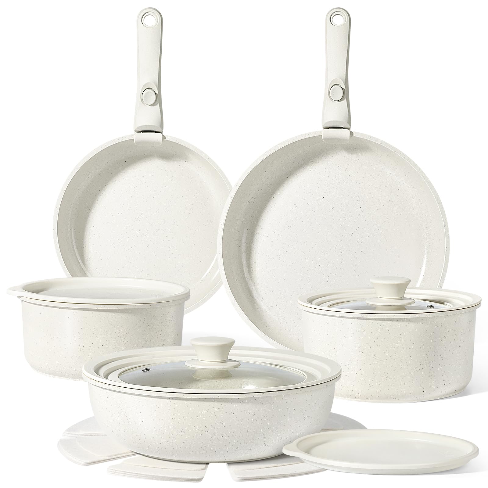 GiPP Ceramic Pots and Pans Set Non Stick, Nonstick Detachable Handle Cookware Sets, Healthy Non Toxic PFAS PFOA & PTFE Free, Dishwasher ＆Oven Safe, Induction Kitchen Pot and Pan, 15 Piece Cream